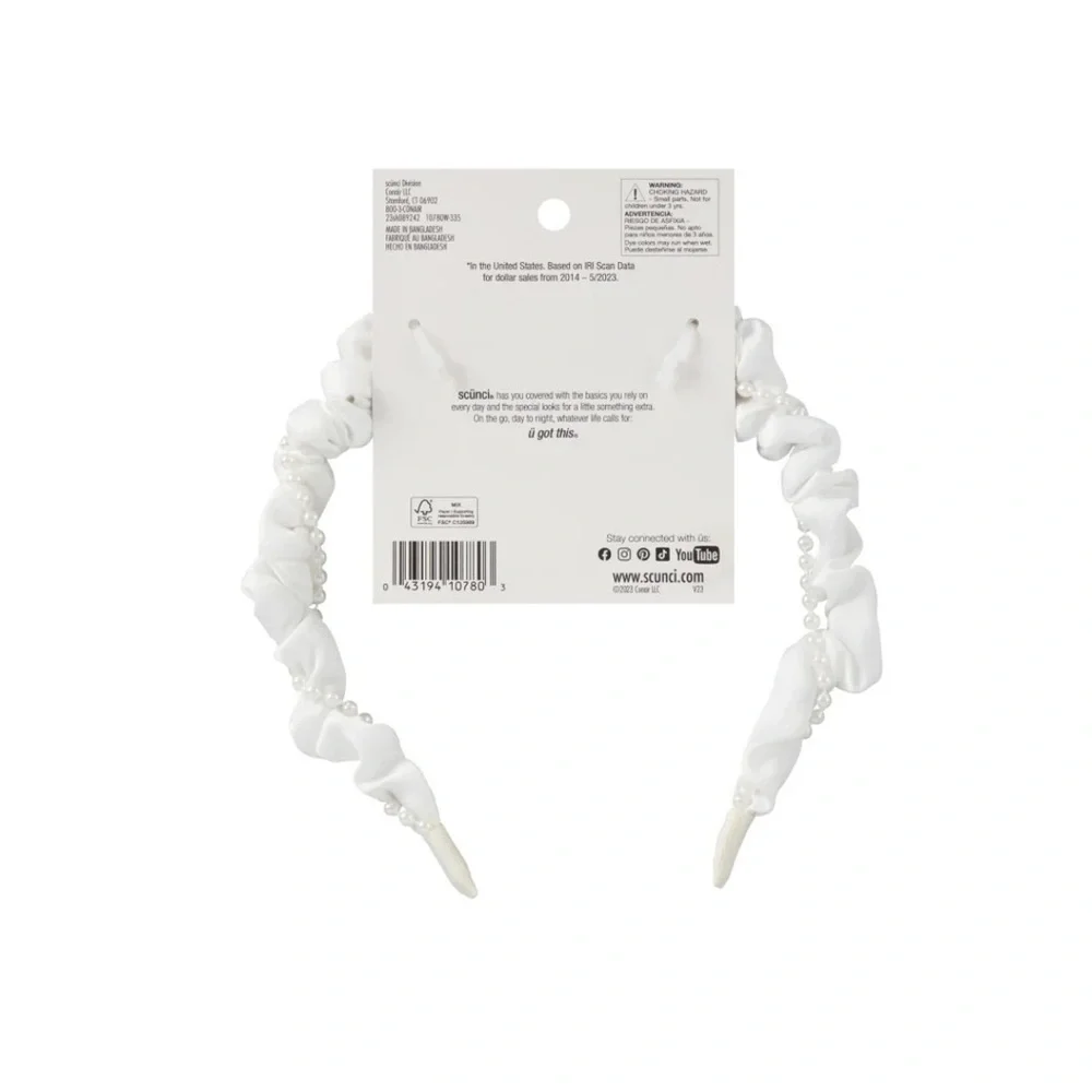 🆕Scunci by Conair All Hair All Day Hold White Headband with Pearls *BRAND NEW*